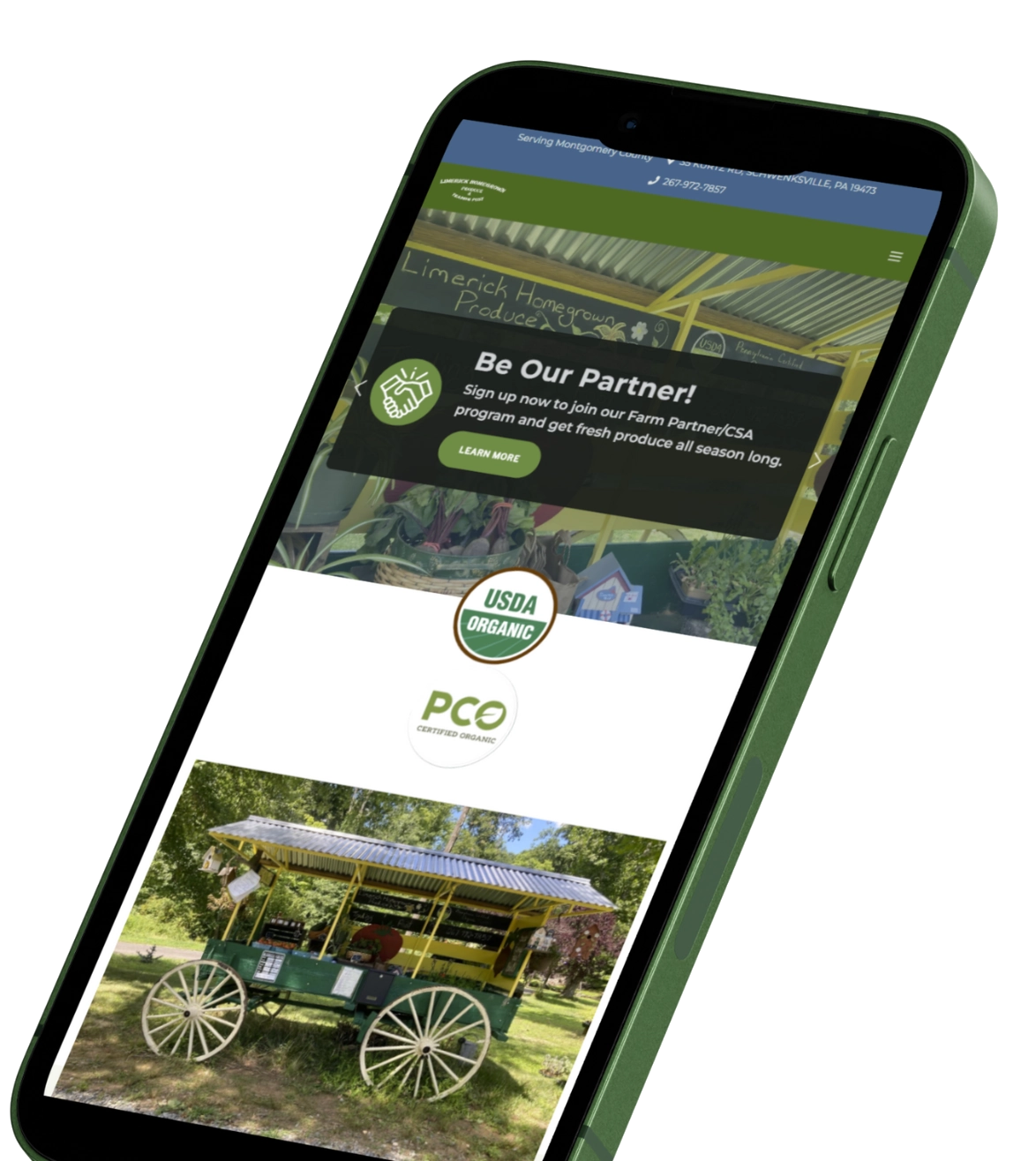 Graphic of Limerick Homegrown's website on a mobile phone